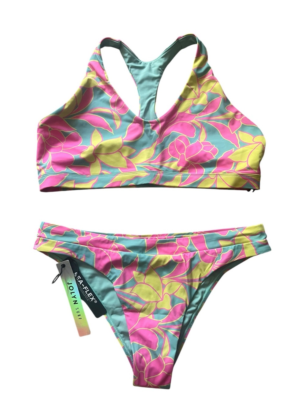 Jolyn Surf Floral Racerback Bikini — Pink, Yellow & Aqua